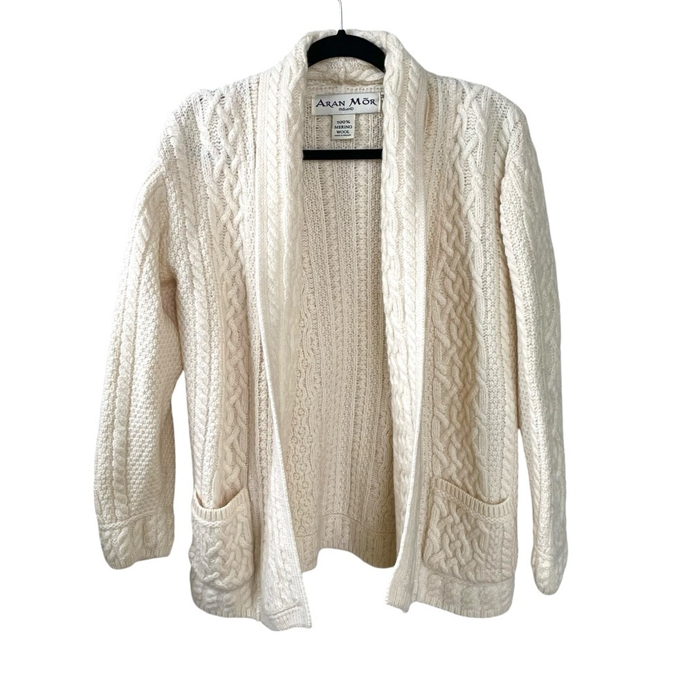 ARAN MOR Ireland Cream Wool Cardigan Sweater Medium
